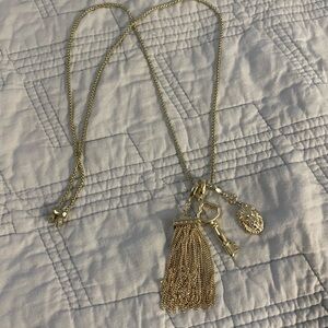 Gold Tassel Key Lion Charm Necklace